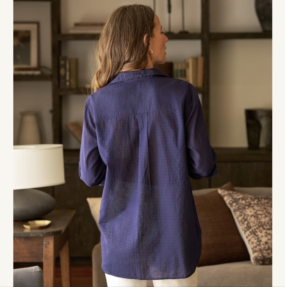Frank And Eileen JOEDY Navy Textured Windowpane Italian Cotton Small - Picture 2 of 12